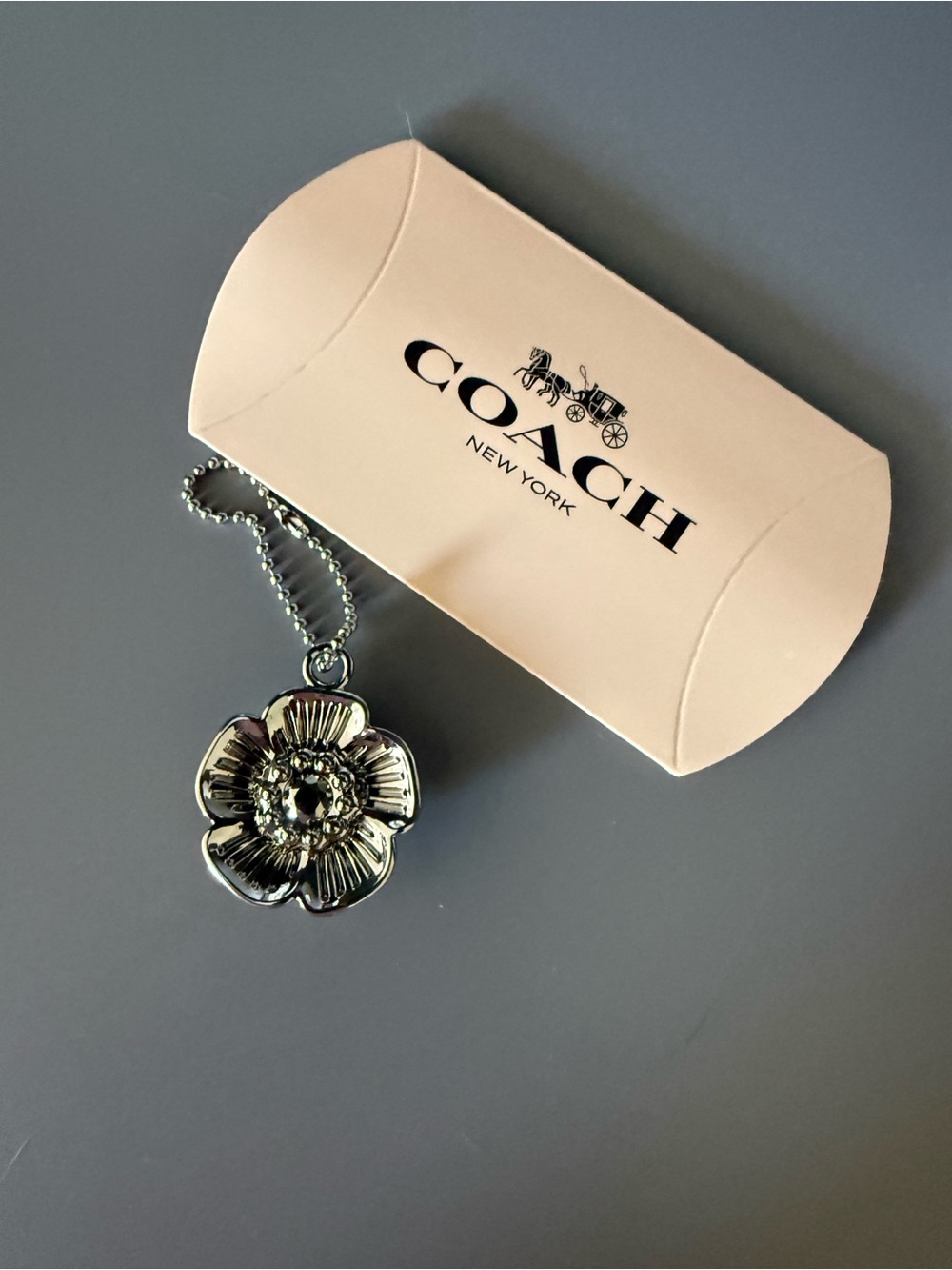 Coach Pink Box and Silver Flower Key Charm